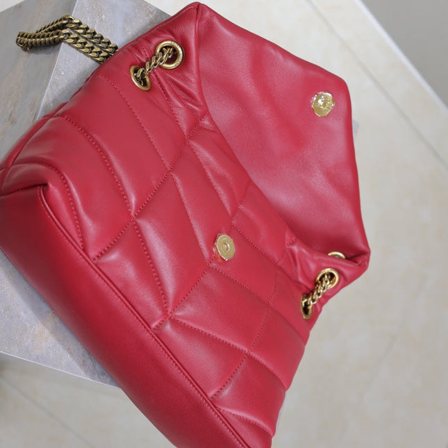 PUFFER SMALL 29 IN RED LAMBSKIN GOLD HARDWARE