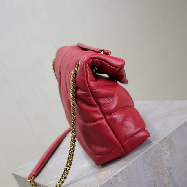 PUFFER SMALL 29 IN RED LAMBSKIN GOLD HARDWARE