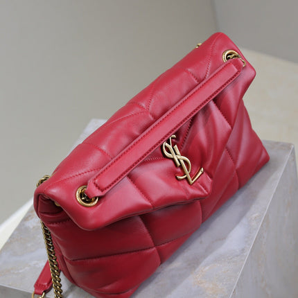 PUFFER SMALL 29 IN RED LAMBSKIN GOLD HARDWARE
