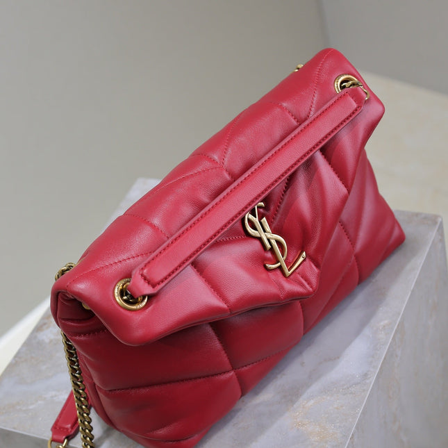 PUFFER SMALL 29 IN RED LAMBSKIN GOLD HARDWARE