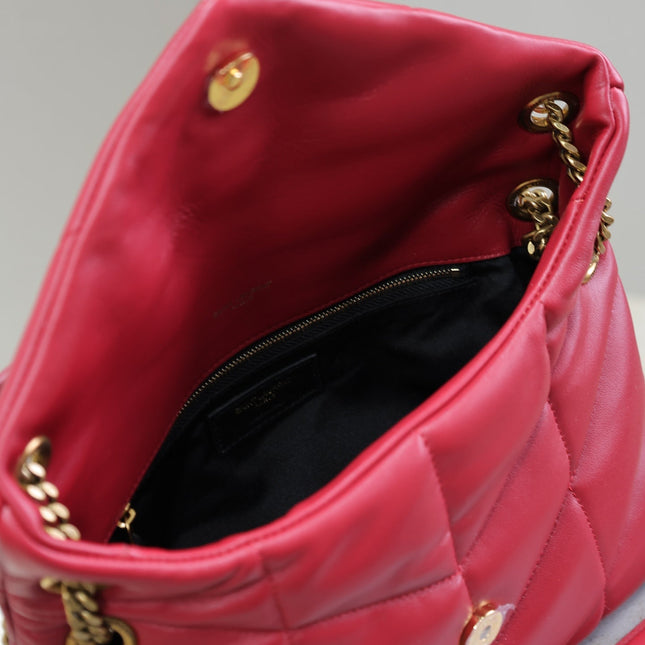 PUFFER SMALL 29 IN RED LAMBSKIN GOLD HARDWARE