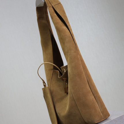TANGER HOBO BAG 27 IN PEANUT BROWN SUEDE