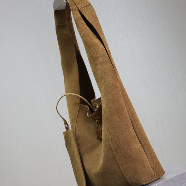 TANGER HOBO BAG 27 IN PEANUT BROWN SUEDE