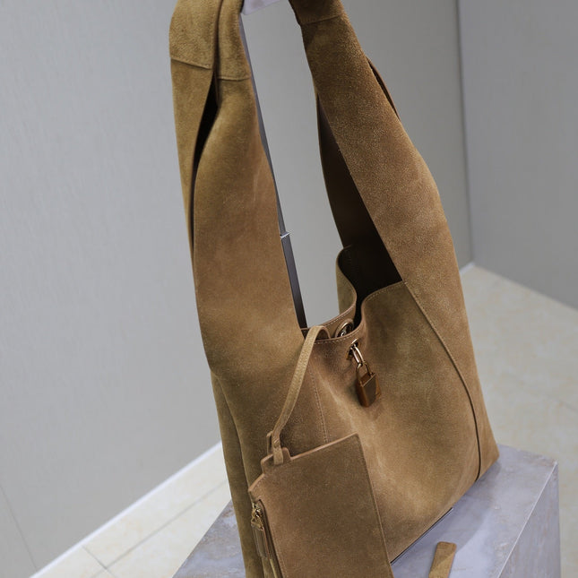 TANGER HOBO BAG 27 IN PEANUT BROWN SUEDE