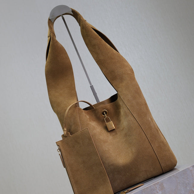 TANGER HOBO BAG 27 IN PEANUT BROWN SUEDE