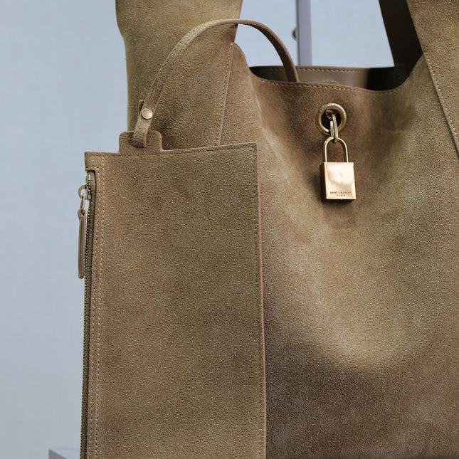 TANGER HOBO BAG 27 IN PEANUT BROWN SUEDE