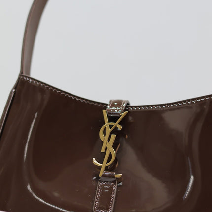 LE 5 À 7 MINI BAG 19 IN CHOCOLATE PATENT CALFSKIN GOLD LOGO