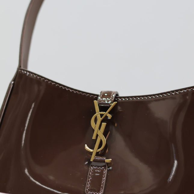 LE 5 À 7 MINI BAG 19 IN CHOCOLATE PATENT CALFSKIN GOLD LOGO
