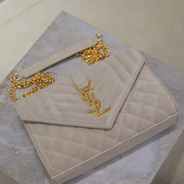 ENVELOPE SMALL CHAIN BAG 22 IN BEIGE SUEDE GOLD HARDWARE