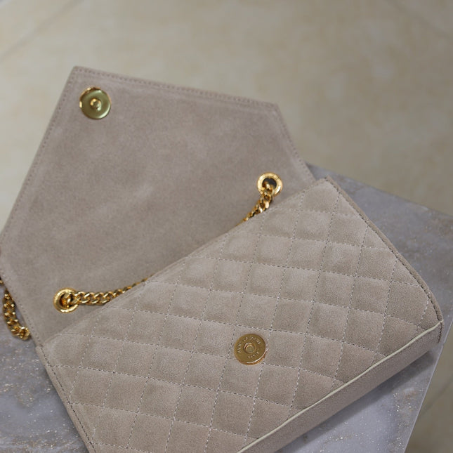 ENVELOPE SMALL CHAIN BAG 22 IN BEIGE SUEDE GOLD HARDWARE
