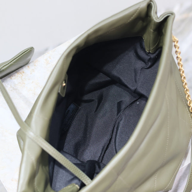 JAMIE POCHON 38 IN ARMY GREEN LAMBSKIN GOLD HARDWARE