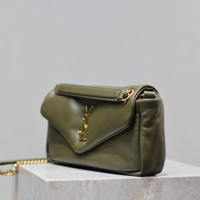 CALYPSO CHAIN BAG 26 IN ARMY GREEN SMOOTH LAMBSKIN