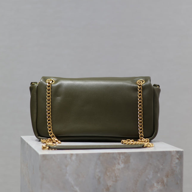 CALYPSO CHAIN BAG 26 IN ARMY GREEN SMOOTH LAMBSKIN