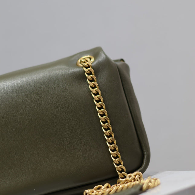 CALYPSO CHAIN BAG 26 IN ARMY GREEN SMOOTH LAMBSKIN