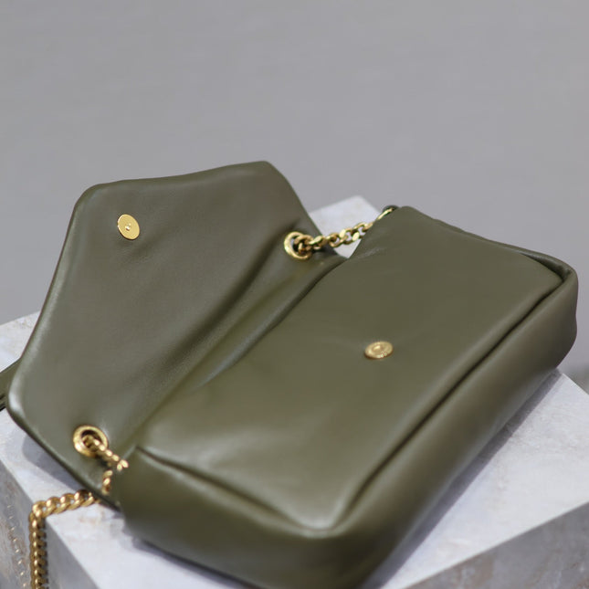 CALYPSO CHAIN BAG 26 IN ARMY GREEN SMOOTH LAMBSKIN