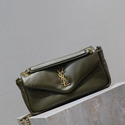 CALYPSO CHAIN BAG 26 IN ARMY GREEN SMOOTH LAMBSKIN