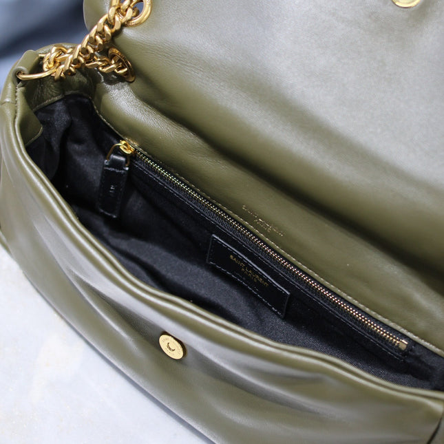 CALYPSO CHAIN BAG 26 IN ARMY GREEN SMOOTH LAMBSKIN