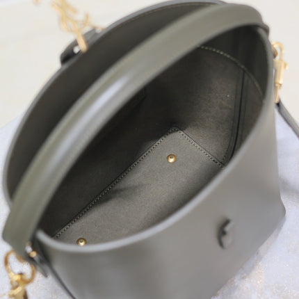 LE 37 SMALL BUCKET BAG 20 IN KHAKI GREEN CALFSKIN GOLD HARDWARE