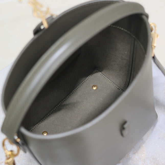 LE 37 SMALL BUCKET BAG 20 IN KHAKI GREEN CALFSKIN GOLD HARDWARE