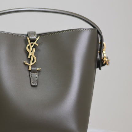 LE 37 SMALL BUCKET BAG 20 IN KHAKI GREEN CALFSKIN GOLD HARDWARE