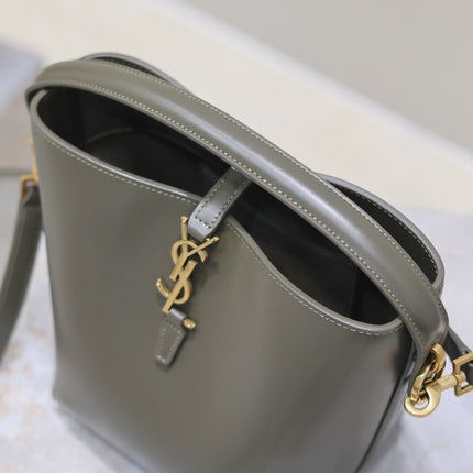 LE 37 SMALL BUCKET BAG 20 IN KHAKI GREEN CALFSKIN GOLD HARDWARE