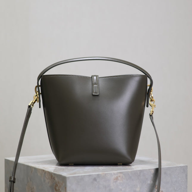 LE 37 SMALL BUCKET BAG 20 IN KHAKI GREEN CALFSKIN GOLD HARDWARE