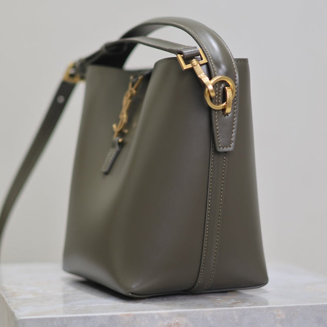 LE 37 SMALL BUCKET BAG 20 IN KHAKI GREEN CALFSKIN GOLD HARDWARE