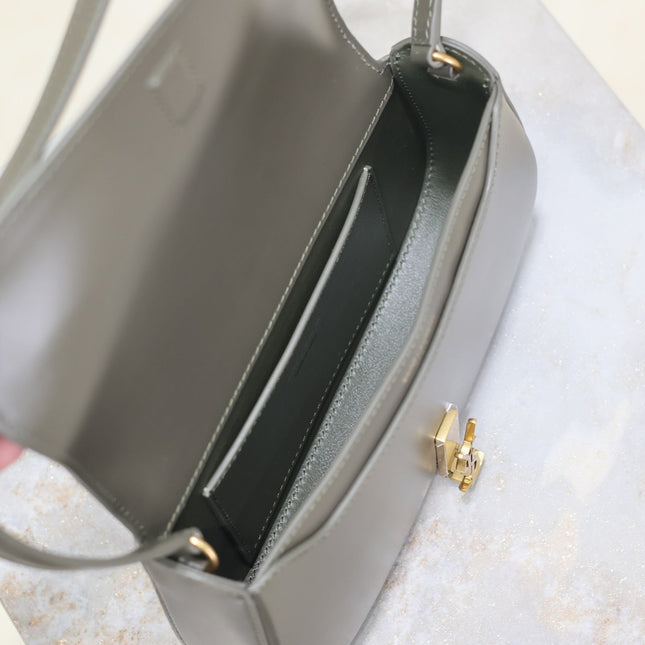 MINI VOLTAIRE IN BOX 17 IN KOMBU GREEN CALFSKIN GOLD LOGO