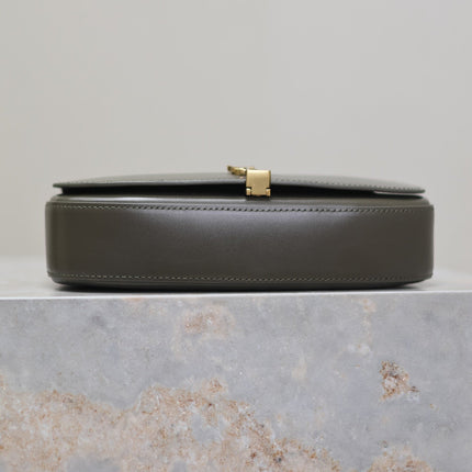 MINI VOLTAIRE IN BOX 17 IN KOMBU GREEN CALFSKIN GOLD LOGO