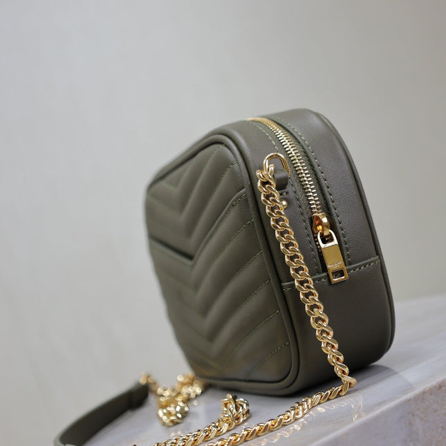 LOU MINI CAMERA BAG 18 IN KOMBU GREEN QUILTED CALFSKIN
