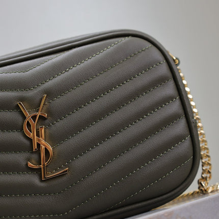 LOU MINI CAMERA BAG 18 IN KOMBU GREEN QUILTED CALFSKIN
