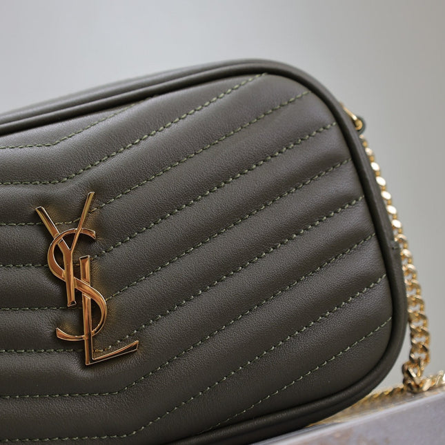 LOU MINI CAMERA BAG 18 IN KOMBU GREEN QUILTED CALFSKIN