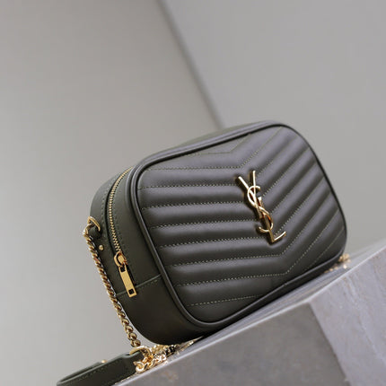 LOU MINI CAMERA BAG 18 IN KOMBU GREEN QUILTED CALFSKIN