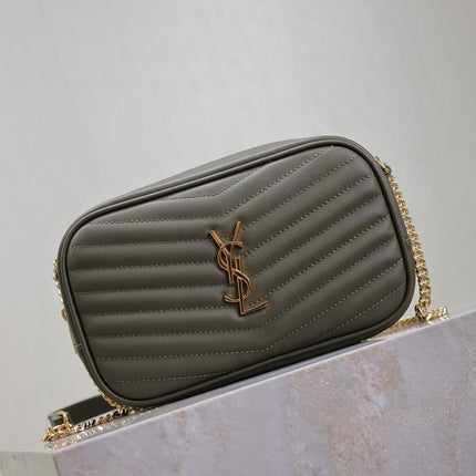 LOU MINI CAMERA BAG 18 IN KOMBU GREEN QUILTED CALFSKIN