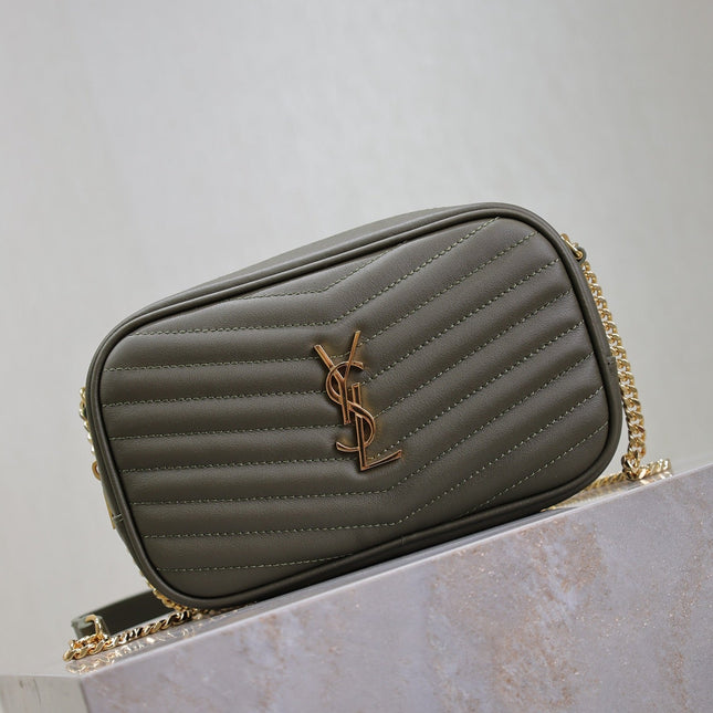 LOU MINI CAMERA BAG 18 IN KOMBU GREEN QUILTED CALFSKIN