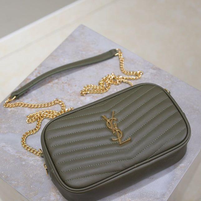 LOU MINI CAMERA BAG 18 IN KOMBU GREEN QUILTED CALFSKIN