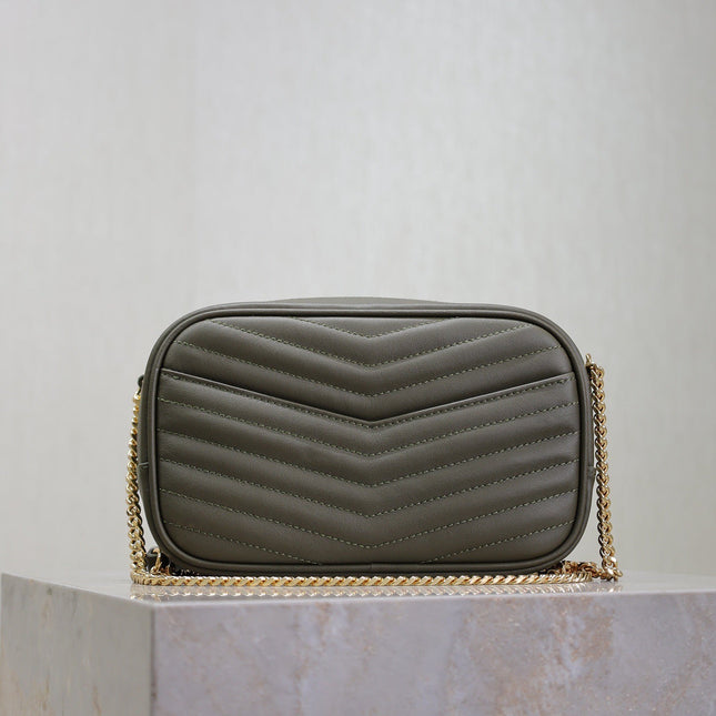 LOU MINI CAMERA BAG 18 IN KOMBU GREEN QUILTED CALFSKIN