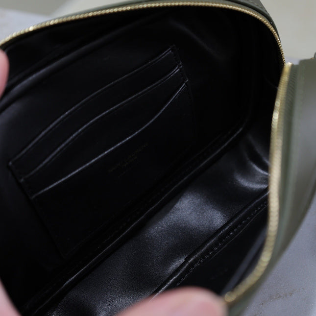 LOU MINI CAMERA BAG 18 IN KOMBU GREEN QUILTED CALFSKIN