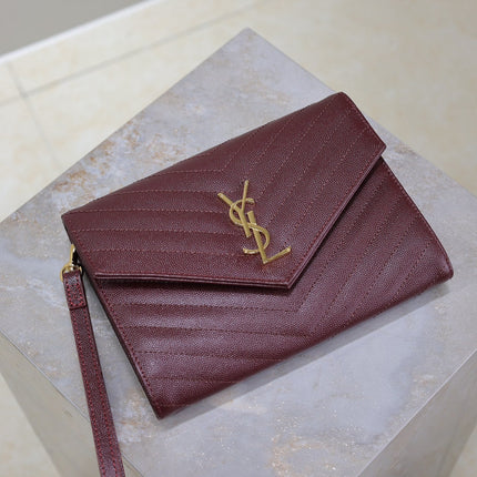 CASSANDRE CLUTCH 21 IN BORDEAUX RED LAMBSKIN GOLD HARDWARE