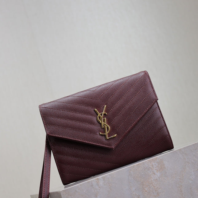 CASSANDRE CLUTCH 21 IN BORDEAUX RED LAMBSKIN GOLD HARDWARE