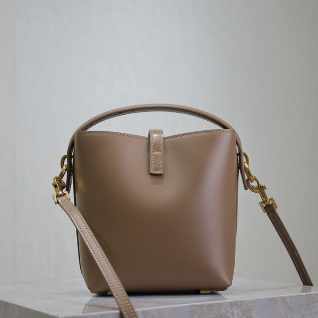 LE 37 MINI BUCKET BAG 15 IN BROWN CALFSKIN GOLD HARDWARE