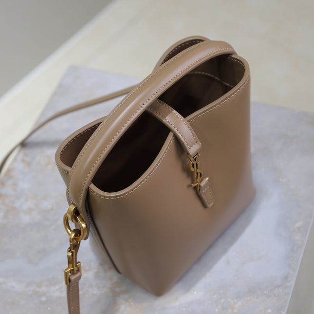 LE 37 MINI BUCKET BAG 15 IN BROWN CALFSKIN GOLD HARDWARE