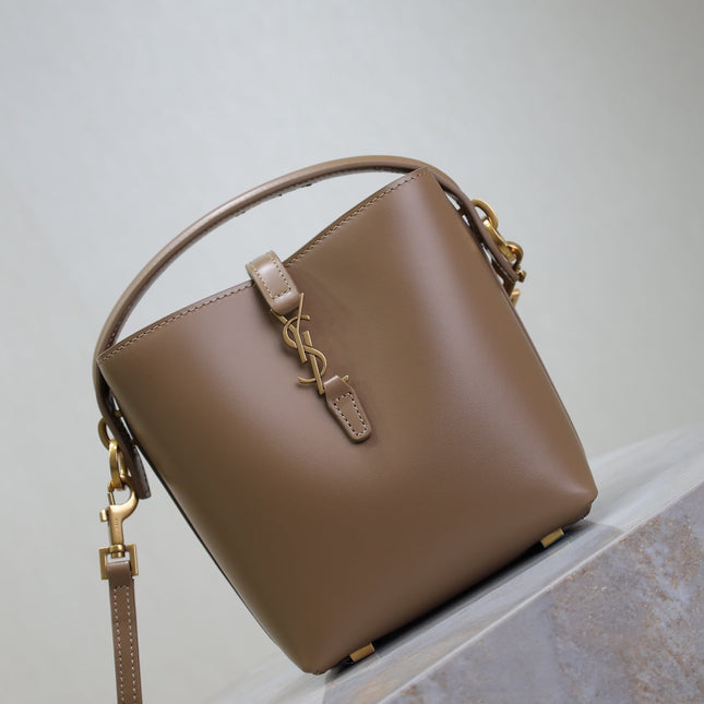 LE 37 MINI BUCKET BAG 15 IN BROWN CALFSKIN GOLD HARDWARE