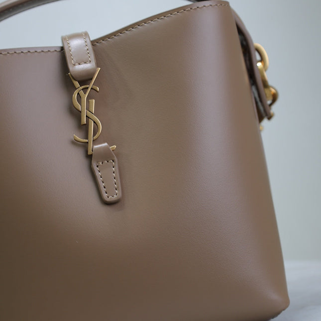 LE 37 MINI BUCKET BAG 15 IN BROWN CALFSKIN GOLD HARDWARE