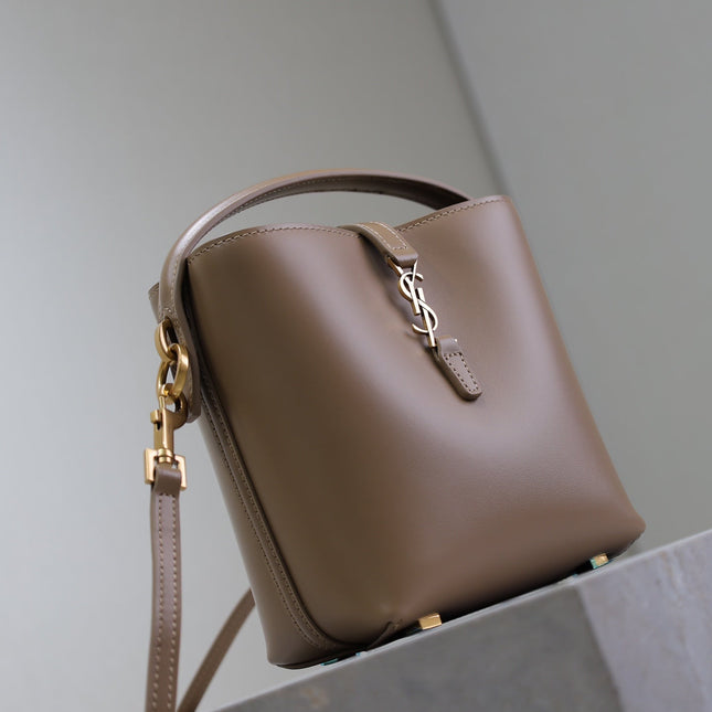 LE 37 MINI BUCKET BAG 15 IN BROWN CALFSKIN GOLD HARDWARE