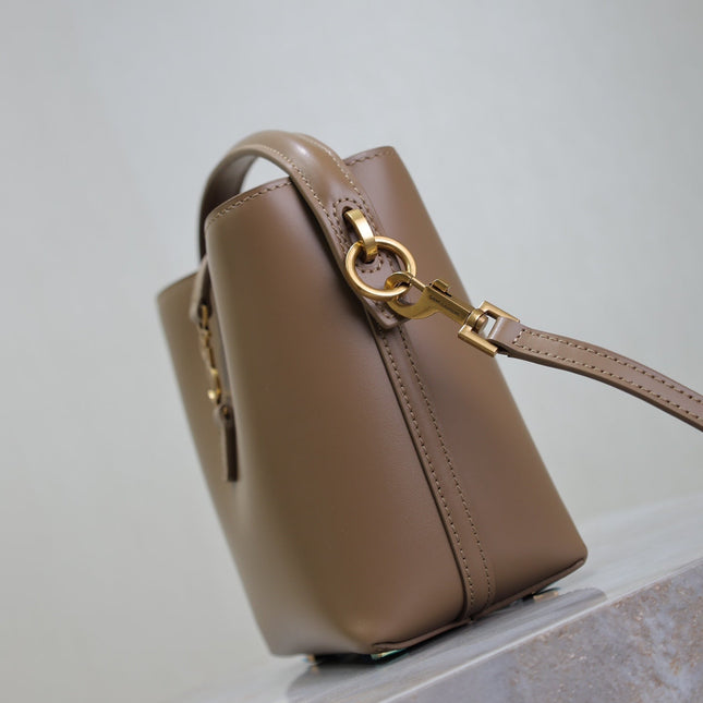 LE 37 MINI BUCKET BAG 15 IN BROWN CALFSKIN GOLD HARDWARE