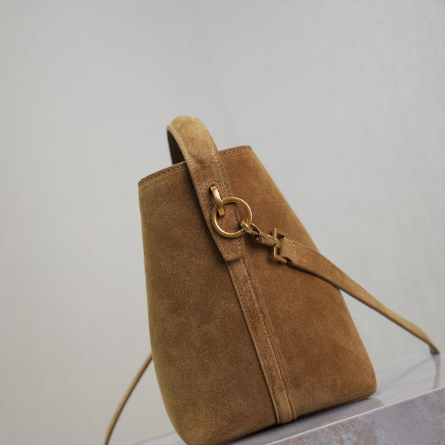 LE 37 SMALL BUCKET BAG 20 IN DIRT BROWN SUEDE
