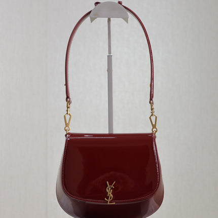 VOLTAIRE SADDLE BAG 21 IN BORDEAUX RED PATENT CALFSKIN