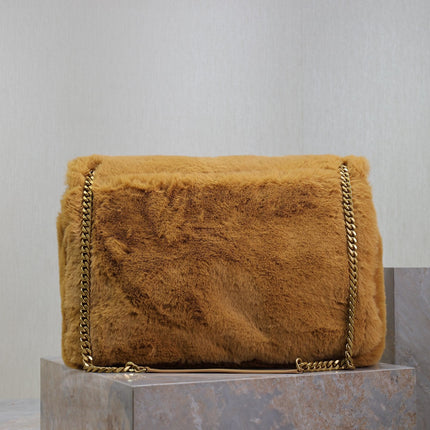 NIKI 47 IN CINNAMON BROWN RABBIT FUR GOLD HARDWARE