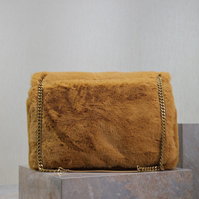 NIKI 47 IN CINNAMON BROWN RABBIT FUR GOLD HARDWARE